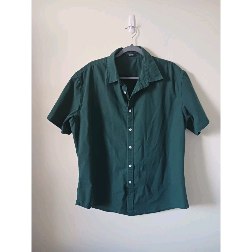 Coofandy Mens Linen Blend Green‎ Button Down Shirt Short Sleeve Size XL
